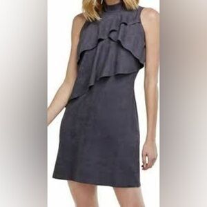 Mud Pie Gray Faux Suede Sleeveless Ruffle Dress NWT Size Large